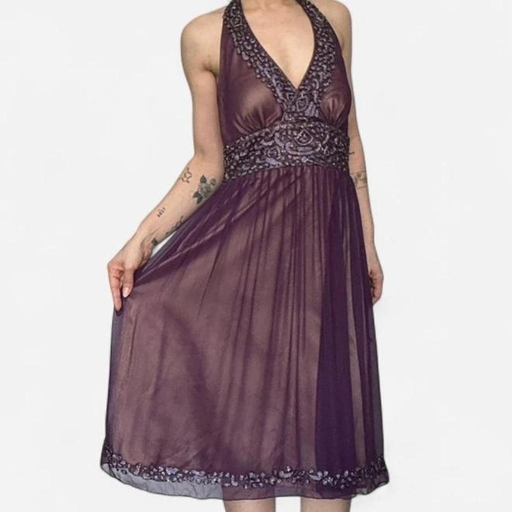 Purple beaded silk chiffon Adrianna papell dress